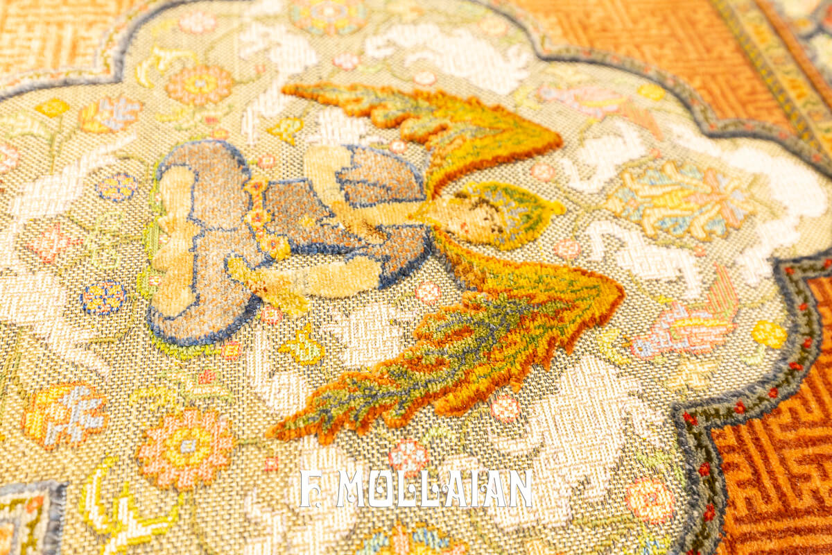 Tapis Qum Kapi Rare Motif Ange, Soie et Métal n°:101192